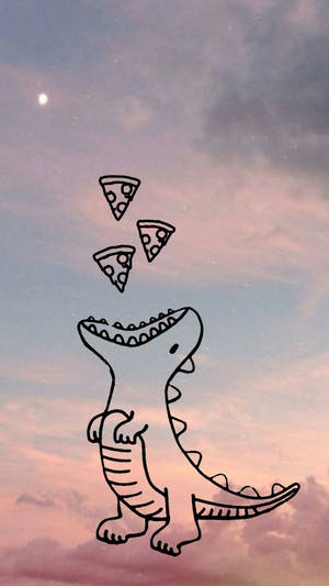 Dinosaurio lindo comiendo pizza en el cielo — Dinosaurio lindo Fondos de pantalla
