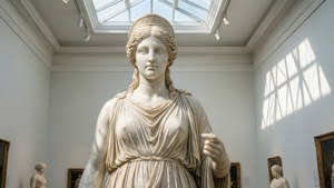 Una atemporal estatua de mármol blanco en una galería, irradiando elegancia clásica. — Estética blanca Fondos de pantalla