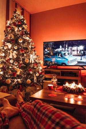 Diseño de sala de estar navideña con estética linda — Navideño aesthetic Fondos de pantalla