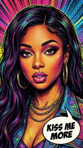 Doja Cat en estilo de cómic pop art con globo de diálogo