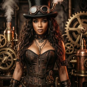 Doja Cat como una inventora steampunk en un taller lleno de engranajes. — Doja Cat Fondos de pantalla