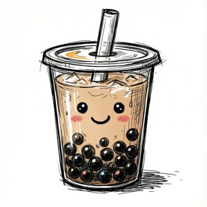Dibujo hecho a mano de té de burbujas con perlas sonrientes. — Galaxy Watch Fondos de pantalla
