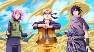 Fondo de pantalla de Naruto, Sakura y Sasuke en combate.