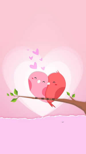 dos pájaros sentados en una rama con corazones — Lindo día de San Valentín Fondos de pantalla