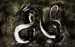 Dragón japonés majestuoso - Fondo de pantalla blanco y negro para PC — Dragón Japonés PC Fondos de pantalla