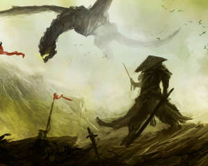 Dragón Japonés PC y un Samurái — Dragón Japonés PC Fondos de pantalla