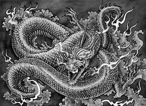 Dragón Japonés PC Boceto en Blanco y Negro