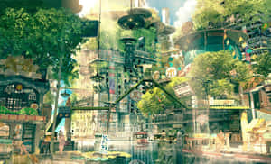 Edificio Cubierto de Vegetación al Estilo Anime