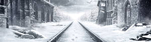 Edificio de Metro Exodus en la nieve fondo de pantalla — 32:9 Fondos de pantalla