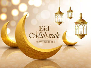 Eid-Ul-Adha Mubarak con lunas en exhibición — Estética dorada Fondos de pantalla