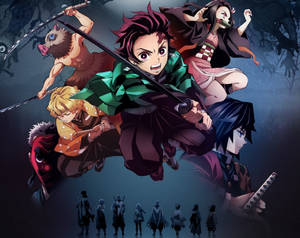 Fondo de pantalla de Demon Slayer de Tanjiro junto con Nezuko y los Hashiras.