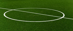 Fondo de pantalla panorámico de la marca blanca del círculo central del campo de fútbol.