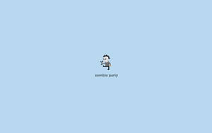 Fondo de pantalla minimalista de un pequeño zombie caminando y texto que dice "Fiesta zombie".