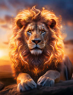 león,fuego,melena,naturaleza,poder,vida silvestre,atardecer,arte,digital,retrato — Naturaleza Fondos de pantalla