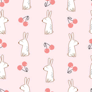 Encantador Conejo Rodeado de Adorables Cerezas Rosas — Kawaii rosa Fondos de pantalla