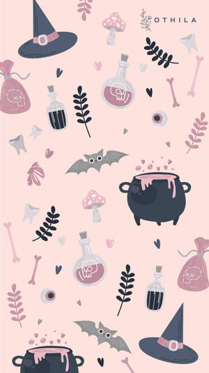 Fondo de pantalla de patrón estético de bruja en rosa