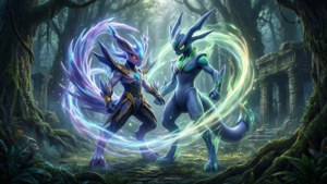 Zacian y Zamazenta en el brumoso Claro Dormido