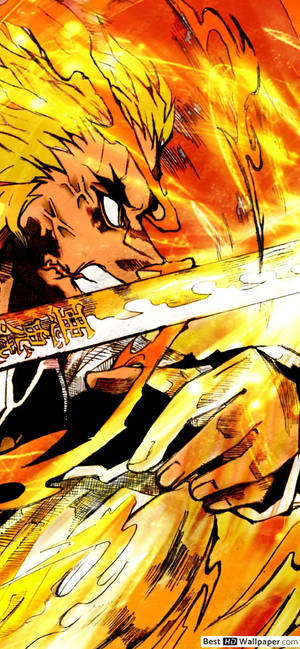 Rengoku atacando con su respiración de llama fondo de pantalla. — iPhone 13 Mini Fondos de pantalla