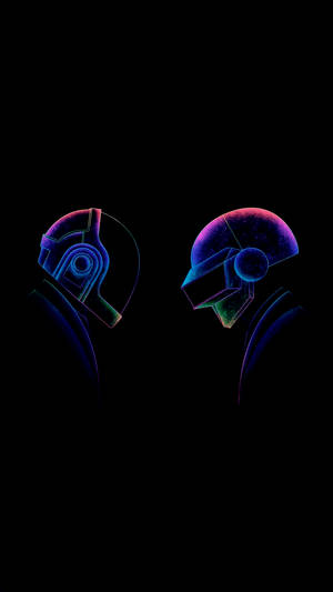 Fondo de pantalla AMOLED de Daft Punk en colores brillantes azul, púrpura y verde. — AMOLED Fondos de pantalla
