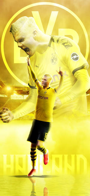 Fondo de pantalla de Erling Haaland en amarillo — iPhone 16 Pro Fondos de pantalla