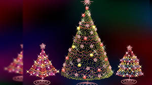 Fondo de pantalla de escritorio navideño con árboles coloridos — Estética navideña acogedora Fondos de pantalla