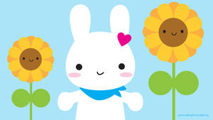 Fondo de pantalla kawaii de conejito entre girasoles.
