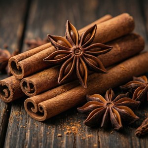 Primer plano de canela y anís estrellado sobre madera, especias cálidas. — Navideño aesthetic Fondos de pantalla