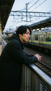 Taku en la estación de Kichijōji por la tarde