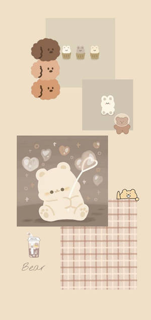 Fondo de pantalla de estética beige con ositos kawaii