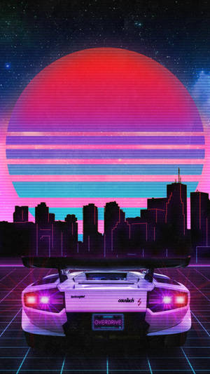 Estética de auto JDM con atardecer vaporwave — Coche en movimiento Fondos de pantalla