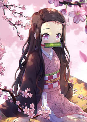 Estética linda de Nezuko Kamado con Sakura