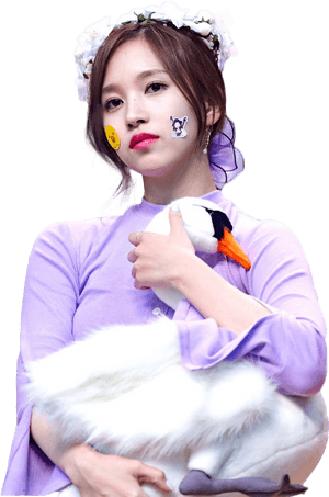 Estrella del Kpop con cisne de peluche