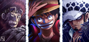 Eustass Kid, Law y Luffy sonriendo — One piece escritorio Fondos de pantalla