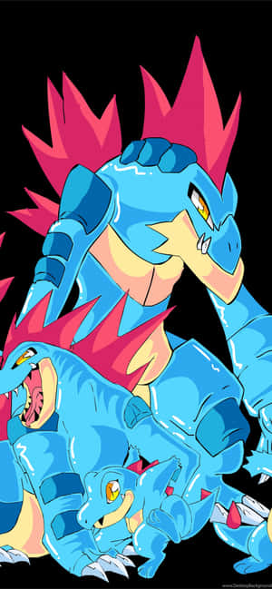 Evolución de Totodile - Instantáneas de Totodile, Croconaw y Feraligatr en Negro — Anime para celular Fondos de pantalla