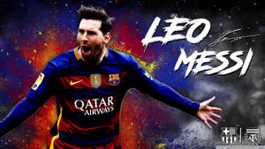 Fondo de pantalla artístico de Leo Messi sobre fondo de salpicaduras multicolores