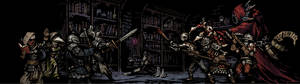 Fondo de pantalla HD de doble monitor de Nigromante contra héroes en Darkest Dungeon — 3840x1080 Fondos de pantalla