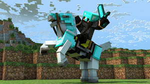 Fondo de pantalla de Minecraft de caballero ninja blindado en 3D