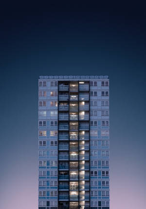 Fondo de pantalla de fachada de edificio 3D sobre cielo nocturno azul mínimo — Oppo Pad 5 Fondos de pantalla