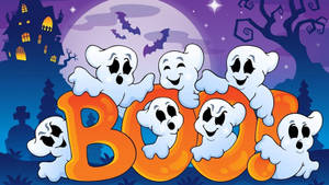 Fondo de pantalla de Halloween con fantasma juguetón de dibujos animados