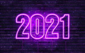 Feliz Año Nuevo 2021 en neón morado — Púrpura neón Fondos de pantalla