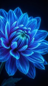 Una vista macro de primer plano de una flor azul neón que brilla en la oscuridad. — iPhone Se Fondos de pantalla
