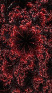 Patrón fractal oscuro y psicodélico con formas orgánicas similares a flores en rojo profundo — Estética oscura psicodélica Fondos de pantalla