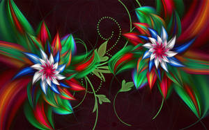 Fondo de pantalla de flores psicodélicas 3D con pétalos multicolores.
