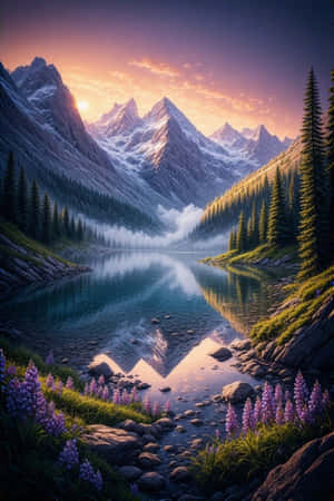 anime,bosque,hora dorada,flores silvestres,arroyo,luz solar,mágico,vívido,pacífico — Anime hermoso Fondos de pantalla
