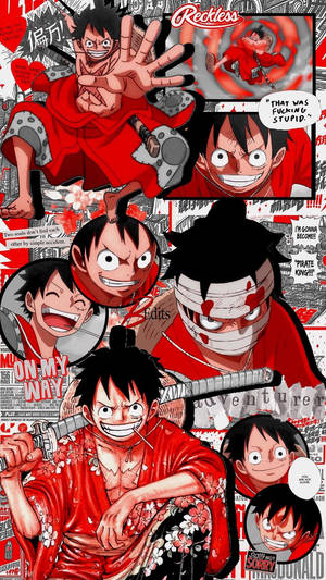 Fondo de pantalla rojo collage One Piece para iPhone — Fondo de pantalla de one piece para iPhone Fondos de pantalla