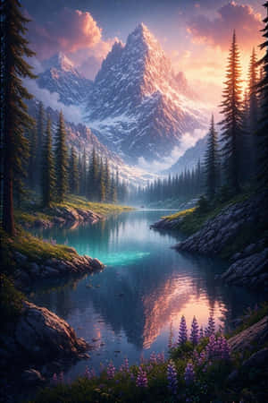 anime,bosque,hora dorada,flores silvestres,arroyo,luz solar,mágico,vívido,apacible — Anime hermoso Fondos de pantalla