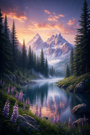 anime,bosque,hora dorada,flores silvestres,arroyo,luz solar,mágico,vívido,pacífico — Anime hermoso Fondos de pantalla