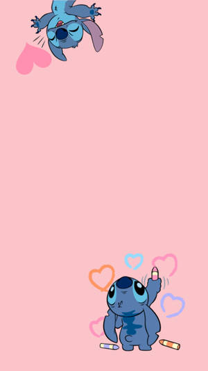 Fondo rosa de Lilo y Stitch para iPhone con corazones
