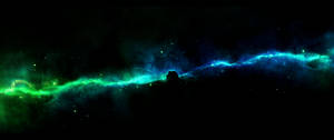 Fondo de pantalla ultra ancho de galaxia iluminada en azul y verde. — 3440x1440 Fondos de pantalla