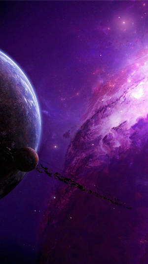 Galaxia Púrpura y Planeta en el Espacio para iPhone — Morado Fondos de pantalla